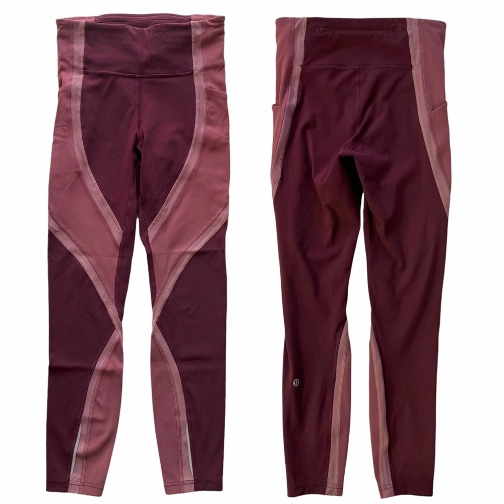 LULULEMON HIGH RISE WILD TWISTED 7/8 TIGHT 25” REDWOOD ASBURN LEGGINGS W5AY8S